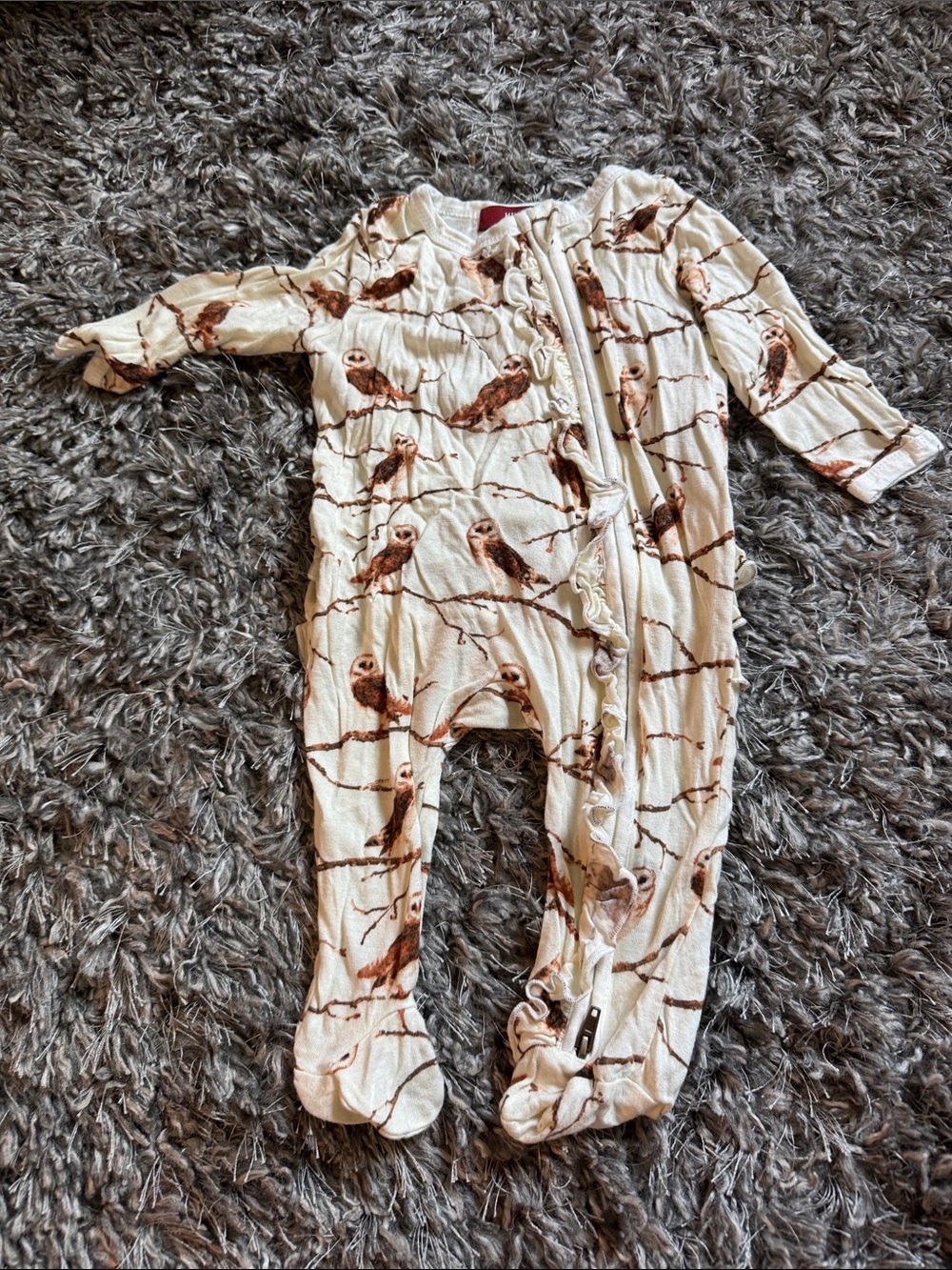 Milkbarn Cream Footed One-Piece with Brown Owl Print